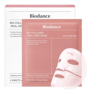 BIODANCE Bio-Collagen Real Deep Mask, Hydrating Overnight Hydrogel Face Mask, Korean Skin Care (1.19 oz / 34g x 4 Masks)