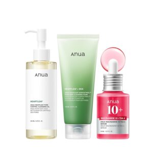 Anua 3-Step Glass Skin Beginner Set – Oil Cleanser, Face Wash & Facial Serum | Double Cleansing Korean Skin Care Set